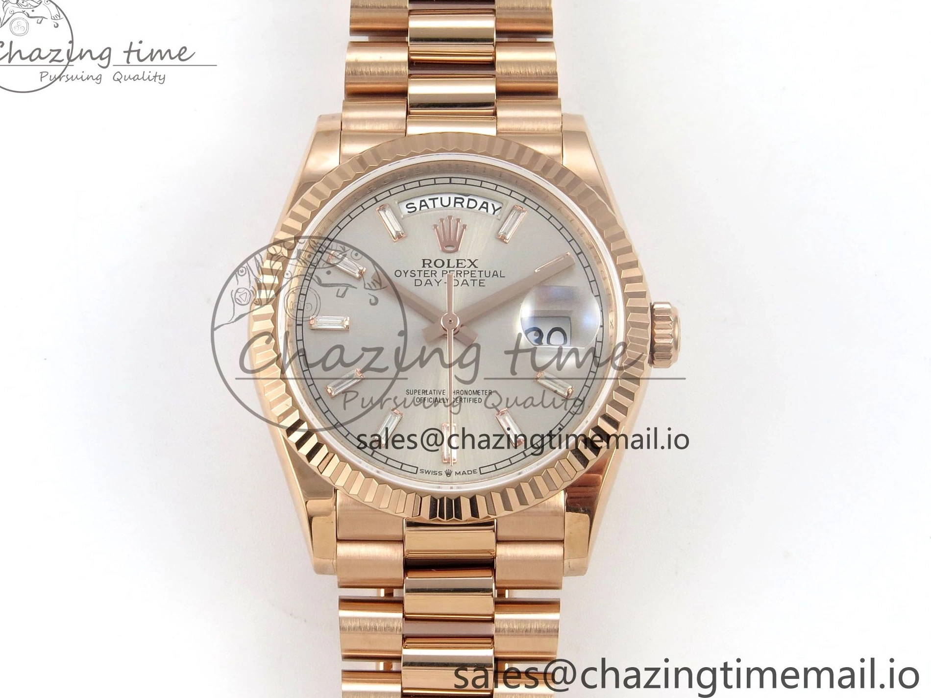 KF President 36 Weight) Day A2836 1:1 Edition Bracelet Date RG Best Crystal (Gain 128235 Dial on Silver 0125